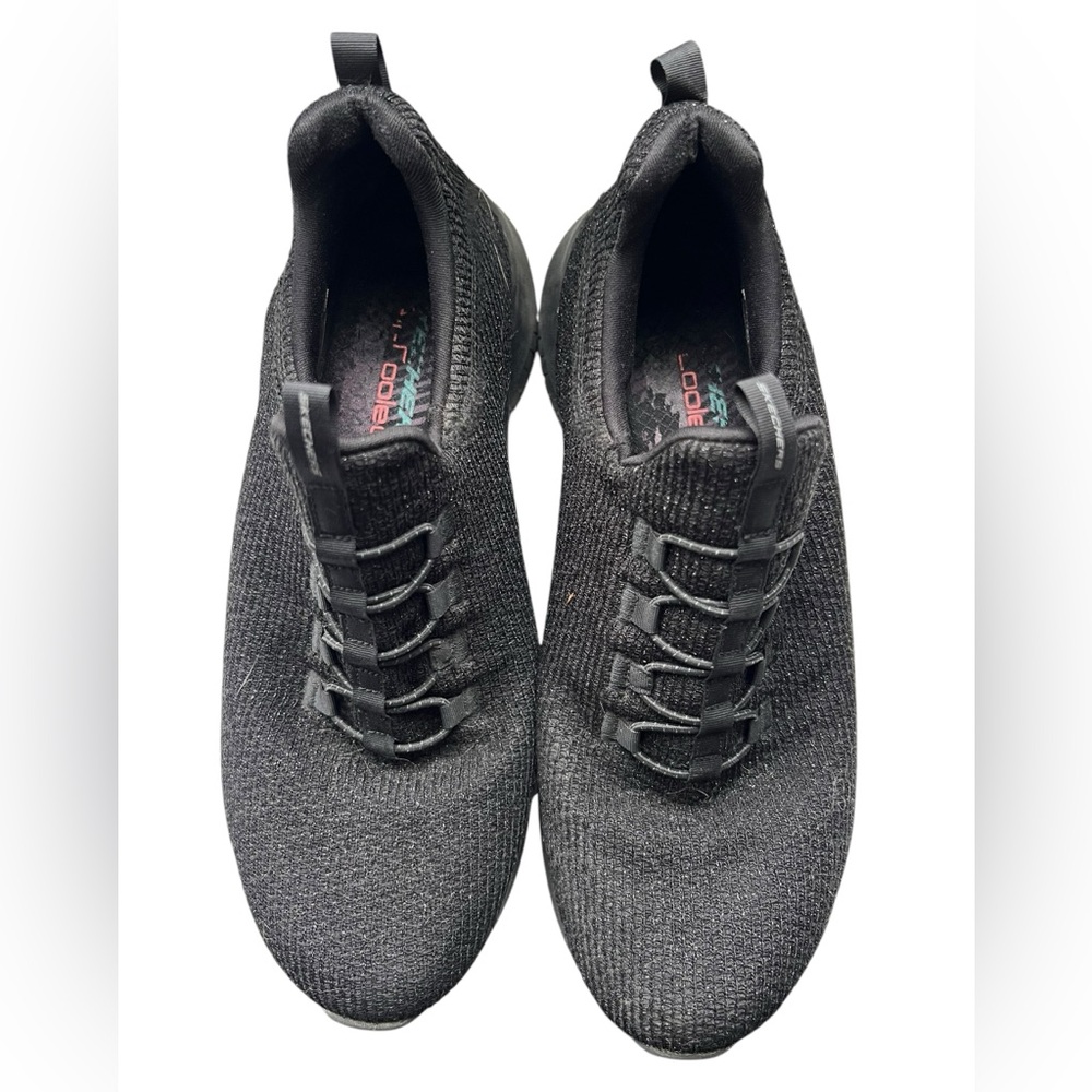 SKECHERS all black sneakers with iridescent sparkle lightweight comfort work 7.5